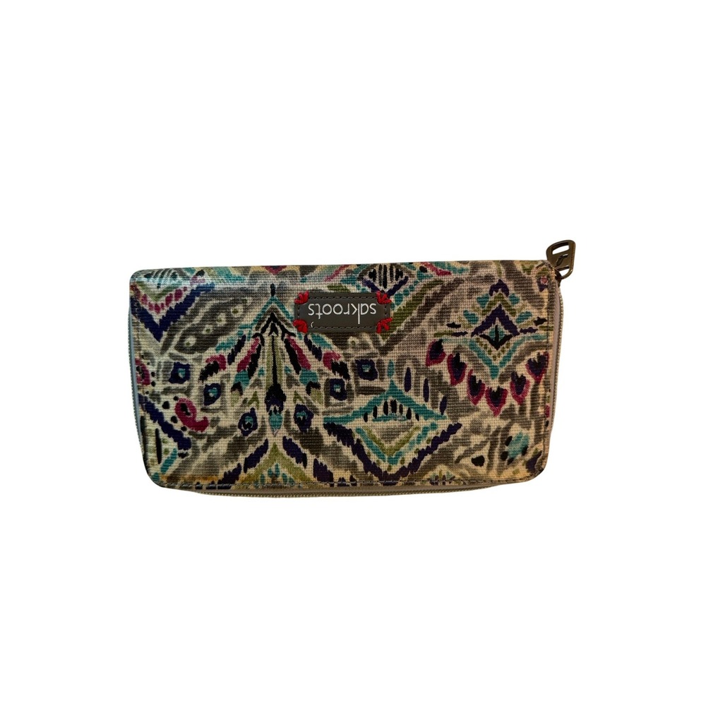 Sakroots Womens Multi-Color Ikat Print Coated Canvas Zip Around Wallet Organizer